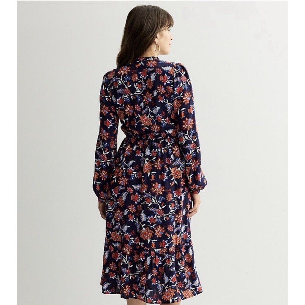 NWT Draper James Womens Midi Dress Sz XL Blue Floral Long Sleeve V Neck Wedding - Picture 2 of 12